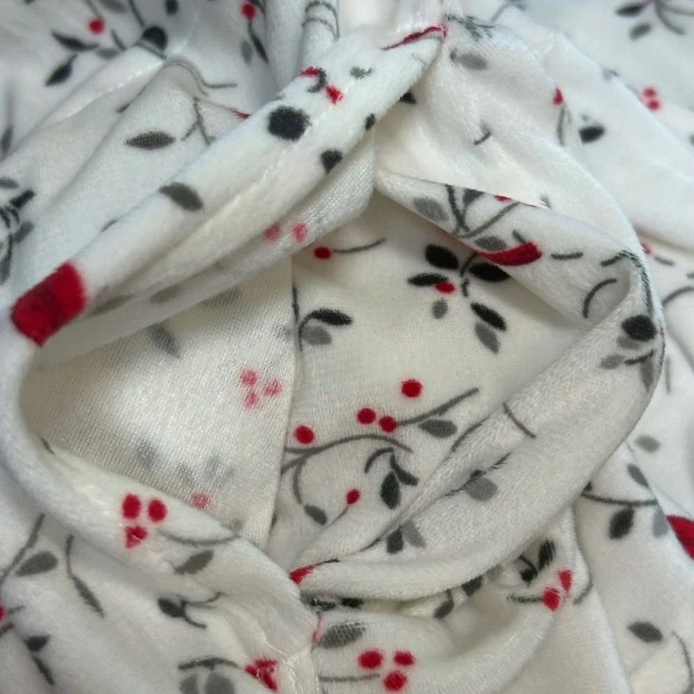 Aria Collection Womens 2X Nightgown Fleece Cardinal Bird Winter White Red Pocket